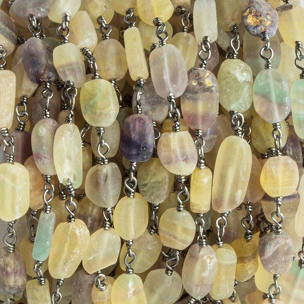 7x6mm-12.5x7mm Fluorite Plain Nugget Black Gold plated Chain by the foot 19 pieces - The Bead Traders