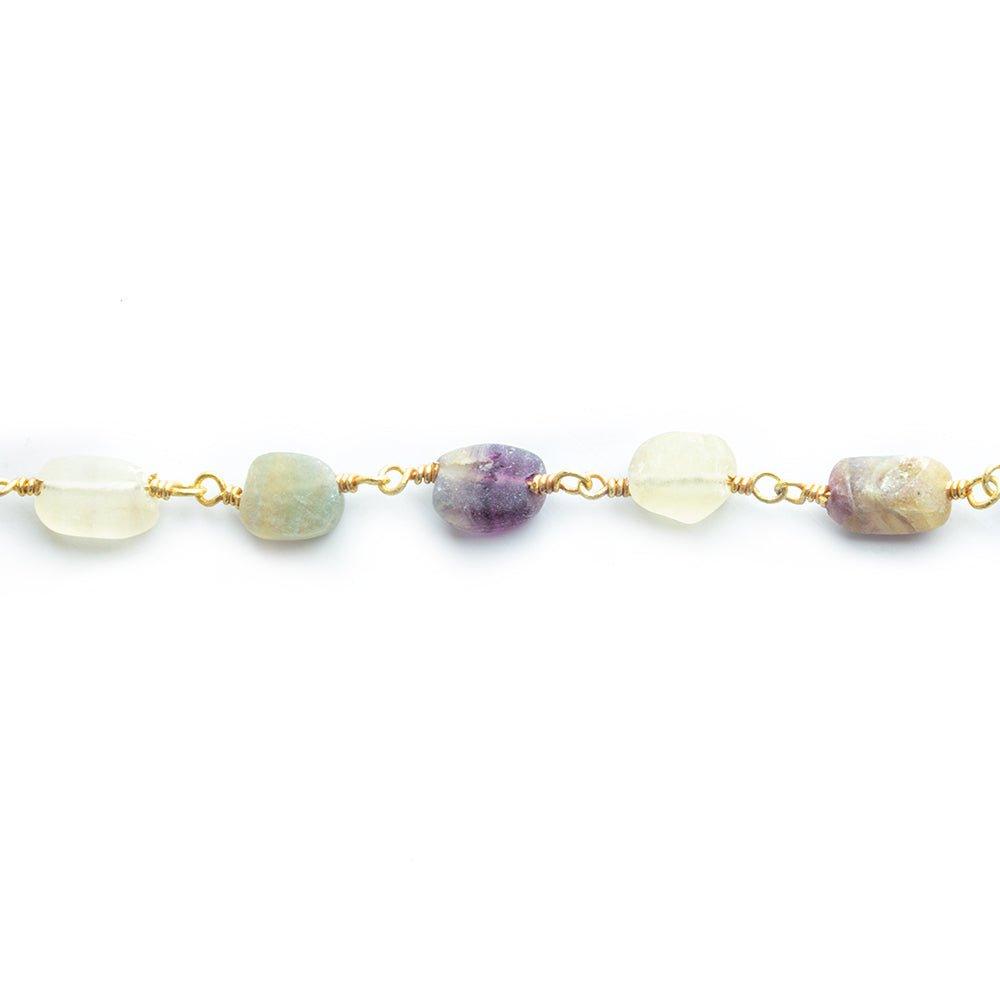 7x6mm-12.5x7mm Fluorite Plain Nugget Gold plated Chain by the foot 19 pieces - The Bead Traders