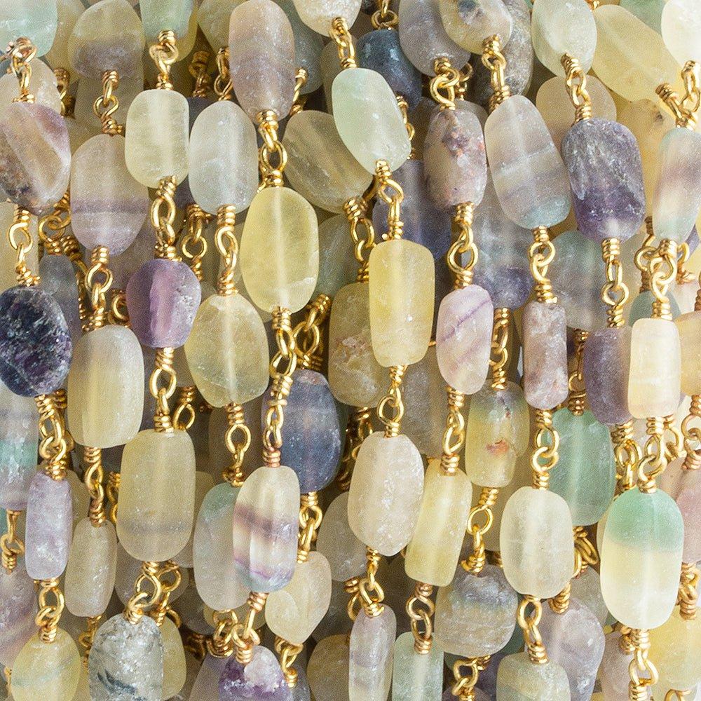 7x6mm-12.5x7mm Fluorite Plain Nugget Gold plated Chain by the foot 19 pieces - The Bead Traders
