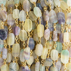 7x6mm-12.5x7mm Fluorite Plain Nugget Gold plated Chain by the foot 19 pieces - The Bead Traders