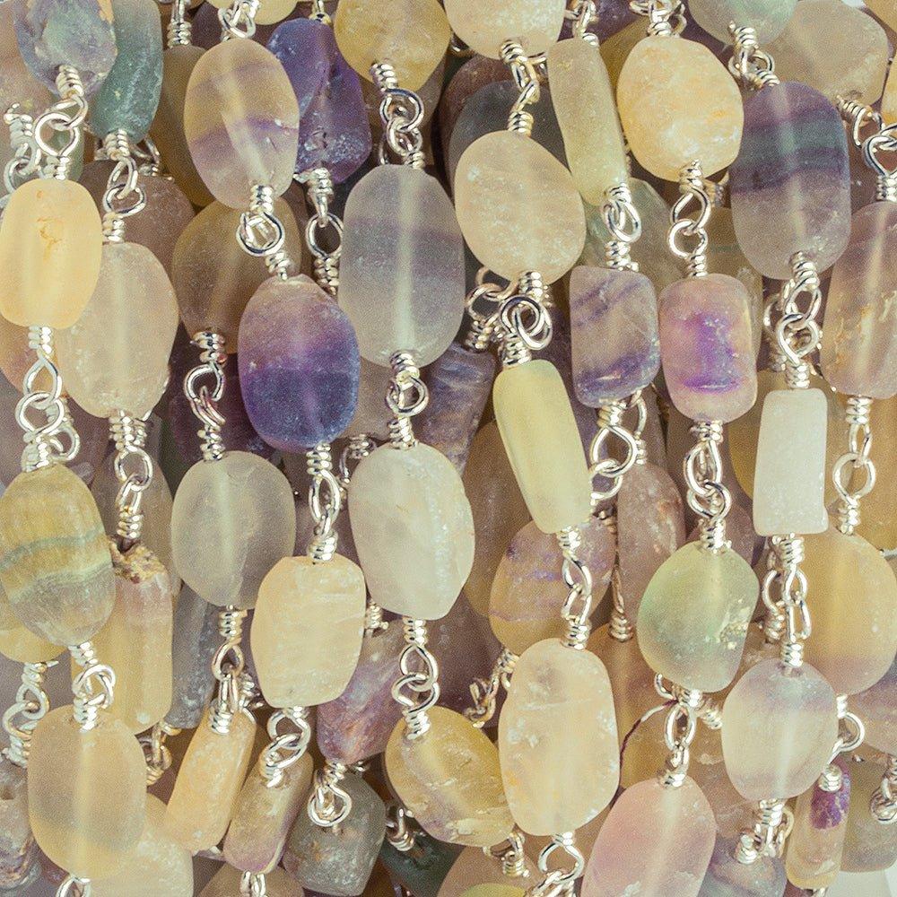 7x6mm-12.5x7mm Fluorite Plain Nugget Silver plated Chain by the foot 19 pieces - The Bead Traders