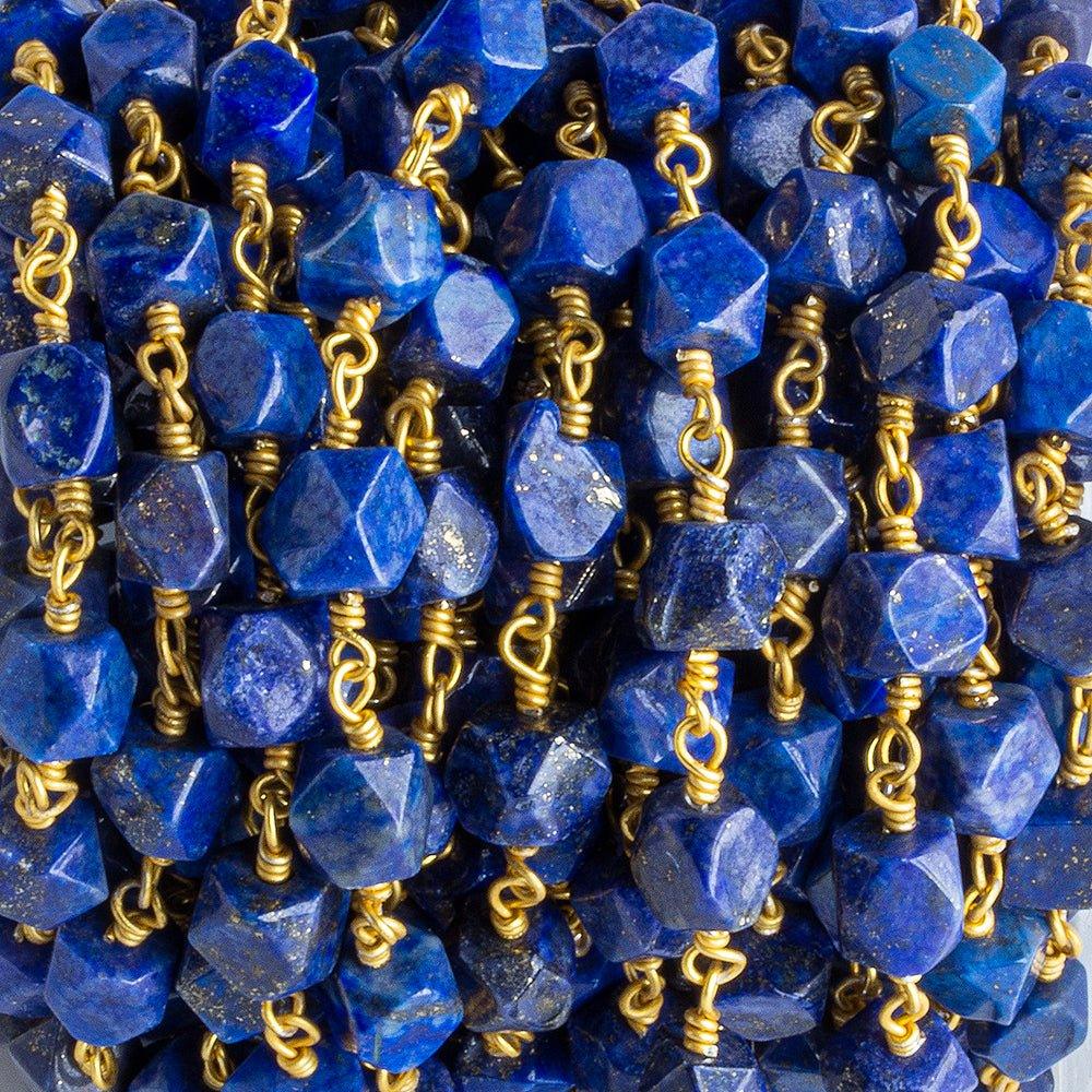 7x6mm Lapis Lazuli Faceted Nugget Gold Chain by the Foot 22 pieces - The Bead Traders