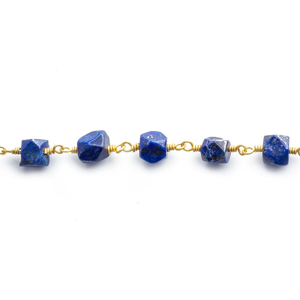 7x6mm Lapis Lazuli Faceted Nugget Gold Chain by the Foot 22 pieces - The Bead Traders