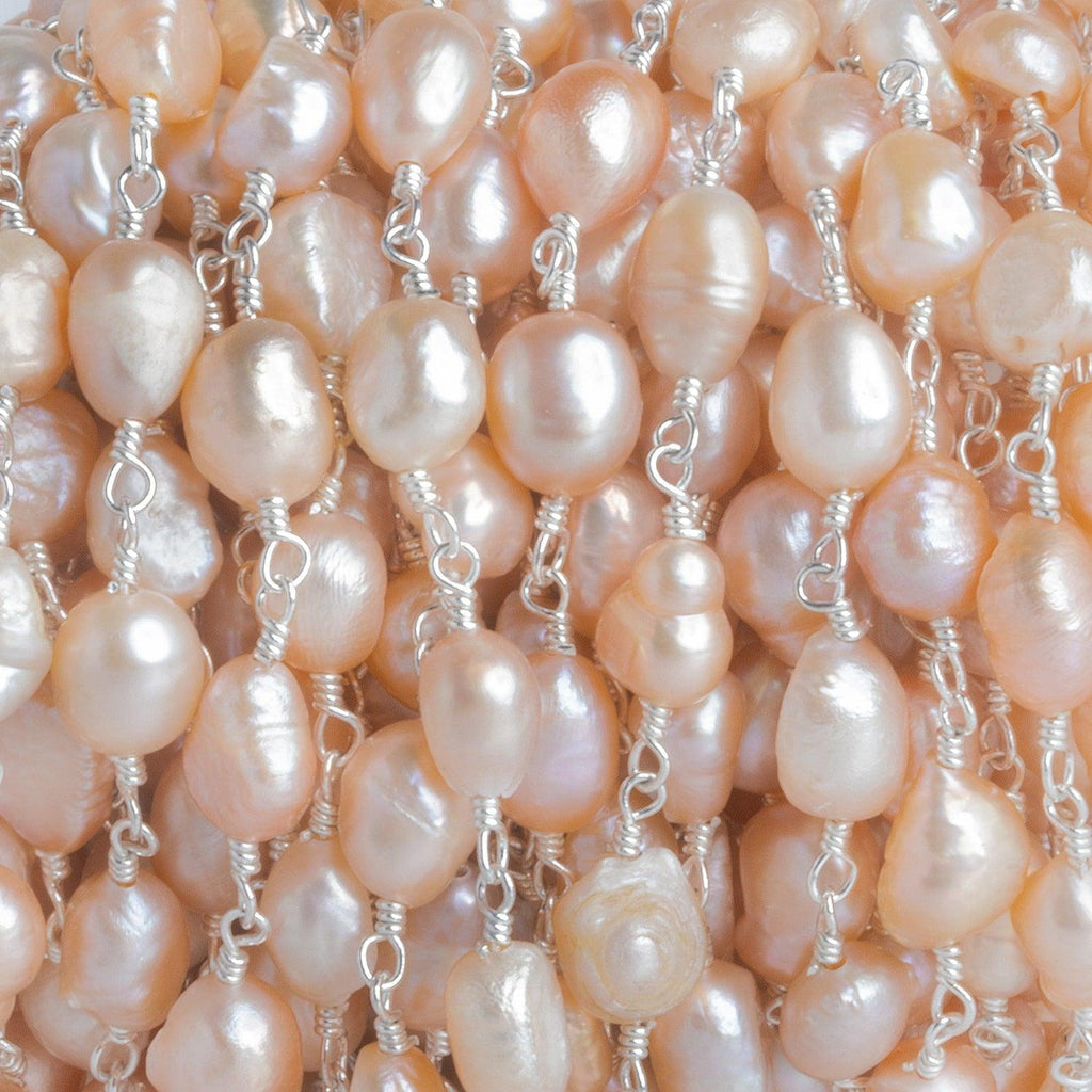 7x6mm Peach Baroque Freshwater Pearl Silver Chain - The Bead Traders