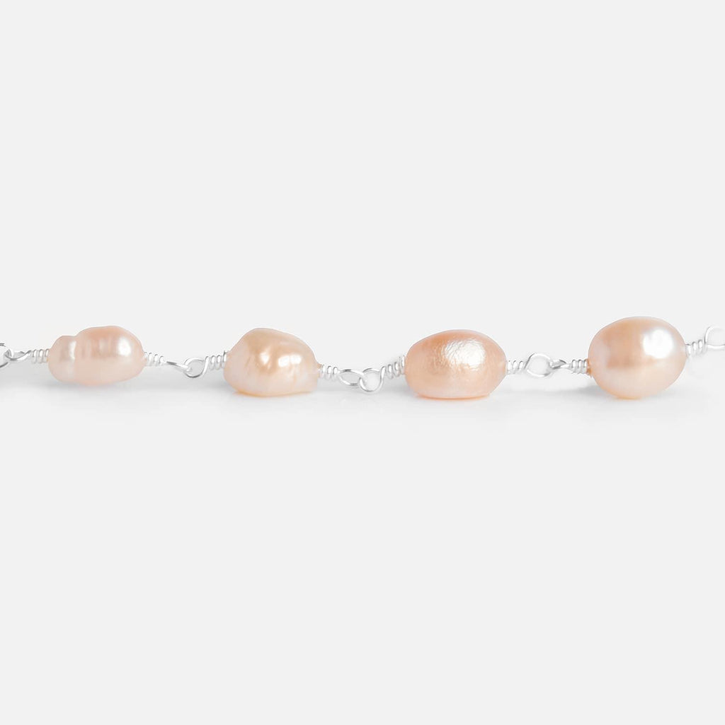 7x6mm Peach Baroque Freshwater Pearl Silver Chain - The Bead Traders