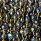 7x6mm Peacock Baroque Freshwater Pearl Gold plated Chain by the foot 25 pieces - The Bead Traders