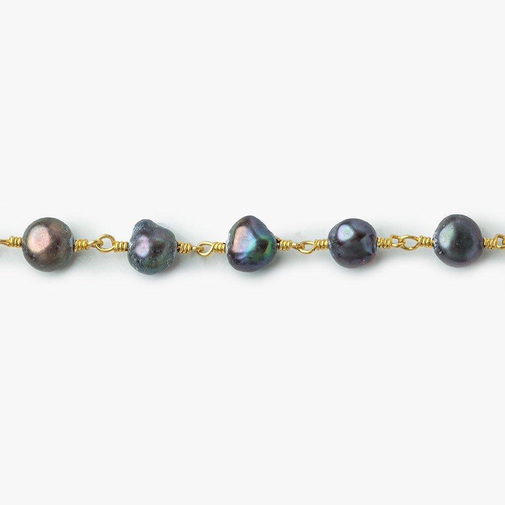 7x6mm Peacock Baroque Freshwater Pearl Gold plated Chain by the foot 25 pieces - The Bead Traders