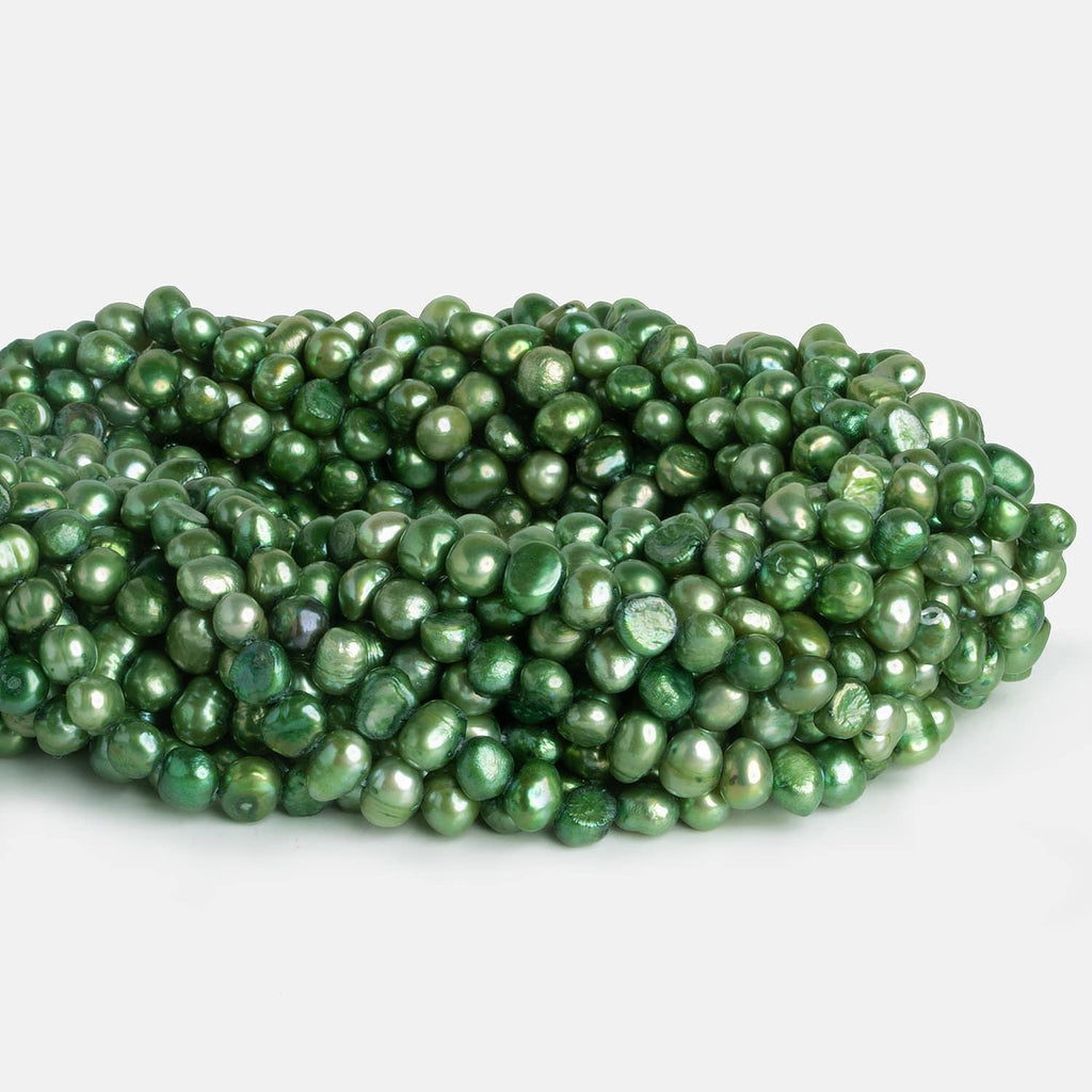 7x6mm Pistachio Green Baroque Pearls 15 inch 70 pieces - The Bead Traders