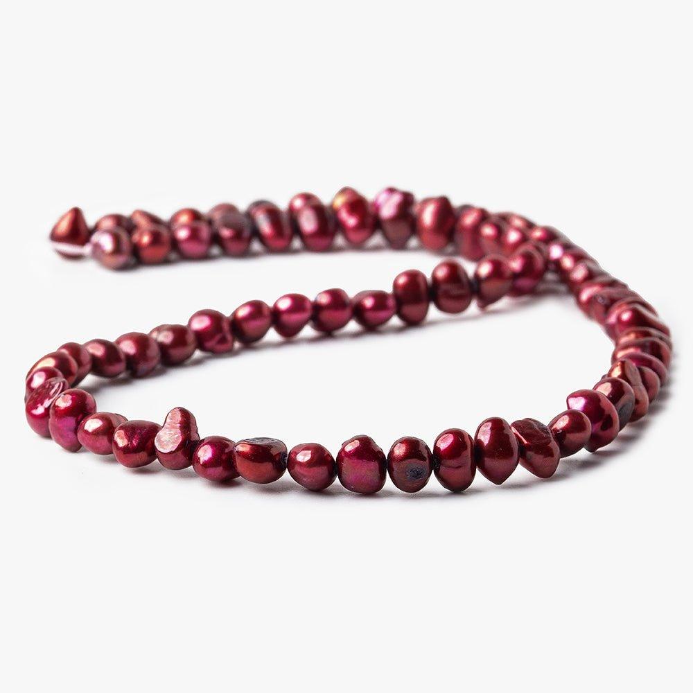 7x6mm Raspberry Red Baroque Side Drilled Freshwater Pearls 16 inch 70 pieces - The Bead Traders
