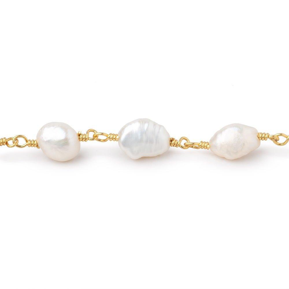 7x6mm White Baroque Pearl Gold Chain - The Bead Traders
