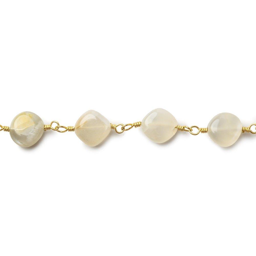 7x7-10x7mm Beige Moonstone plain nugget Gold plated Chain by the foot - The Bead Traders
