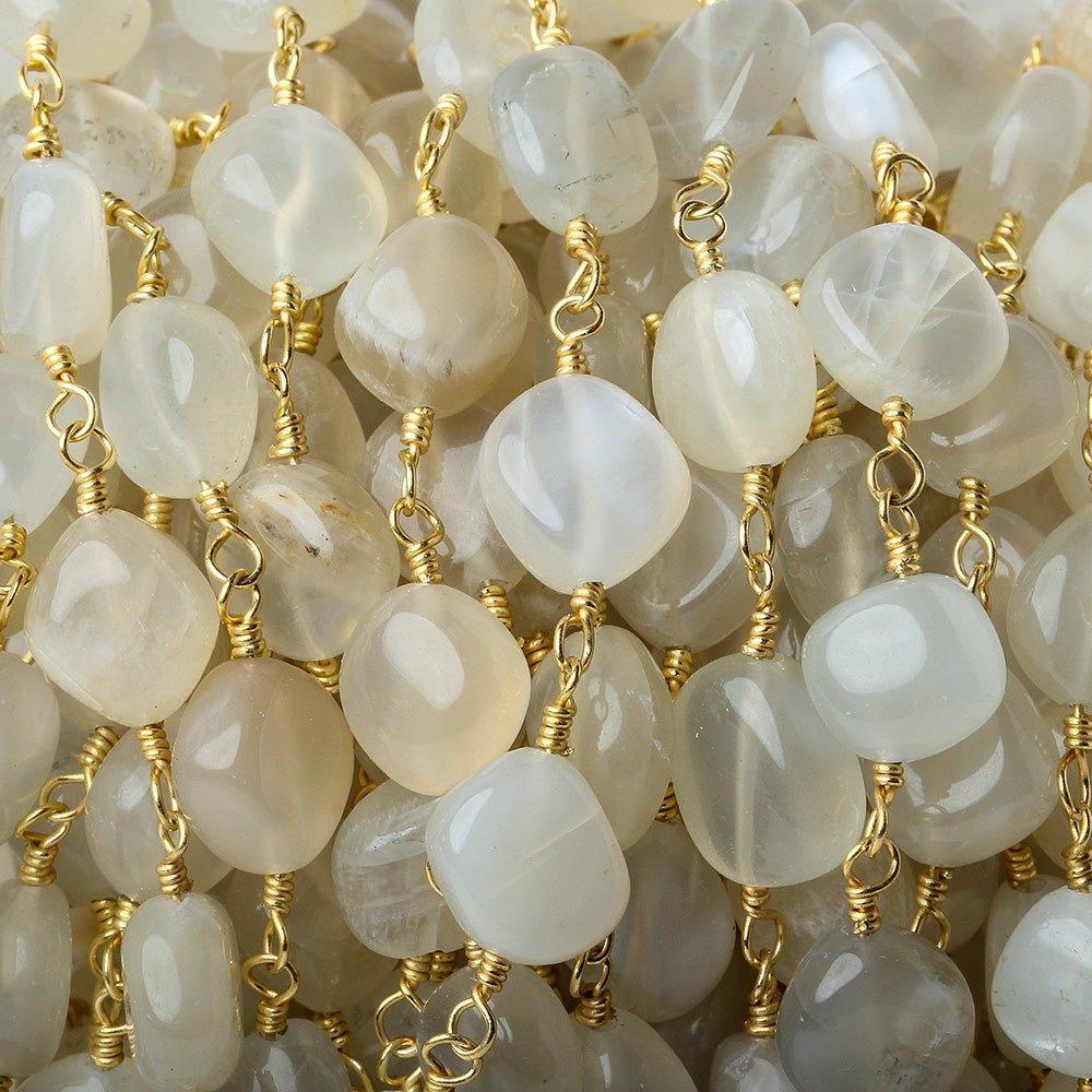 7x7-10x7mm Beige Moonstone plain nugget Gold plated Chain by the foot - The Bead Traders