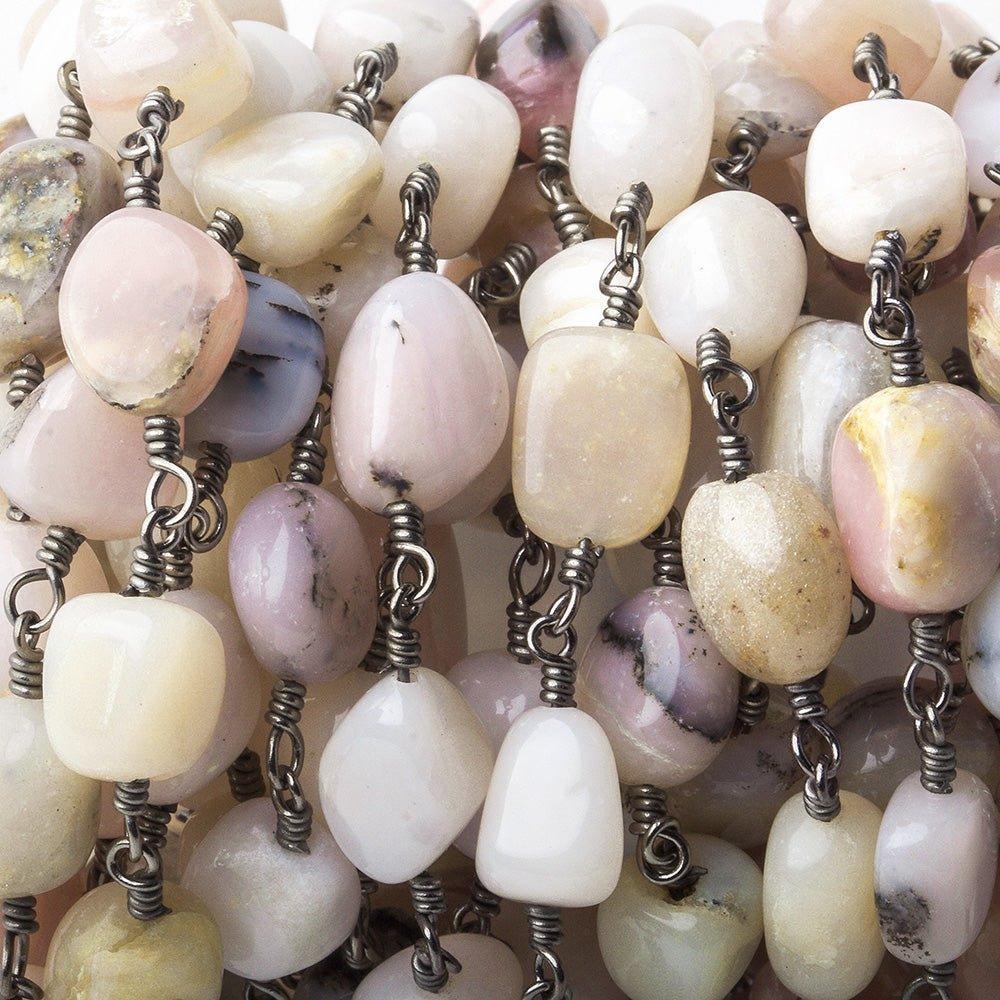 7x7-11x7mm Pink Peruvian Opal plain nuggets Black Gold plated Chain by the foot - The Bead Traders