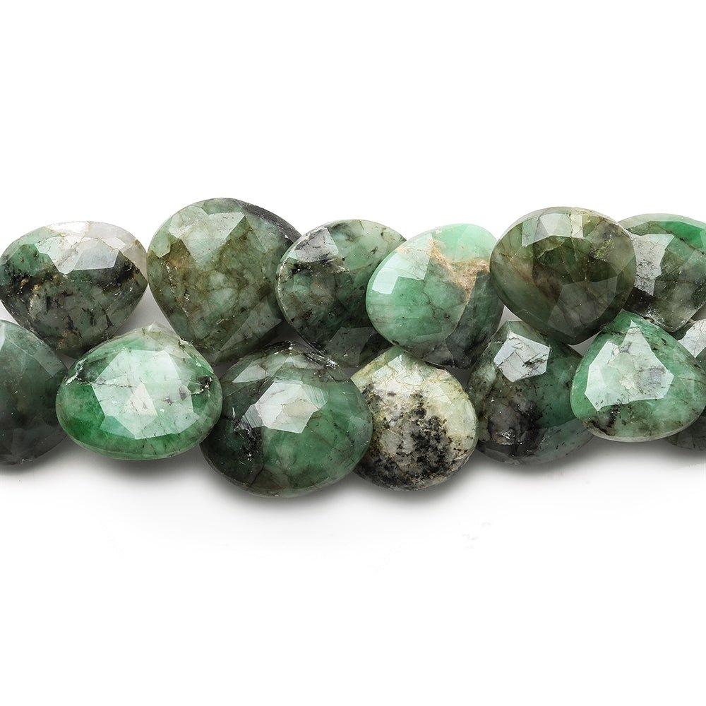 7x7-13x13mm Emerald Faceted Heart beads 8 inch 45 pieces - The Bead Traders