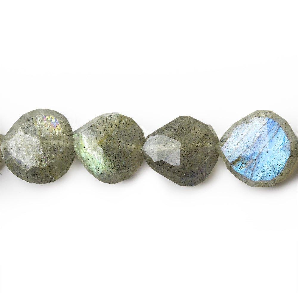 7x7-9x9mm Labradorite straight drilled faceted hearts 14 inch 37 beads - The Bead Traders