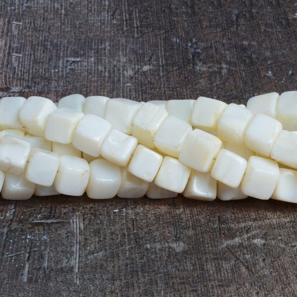 7-9mm White Opal plain cubes 6.5 inch 46 Beads