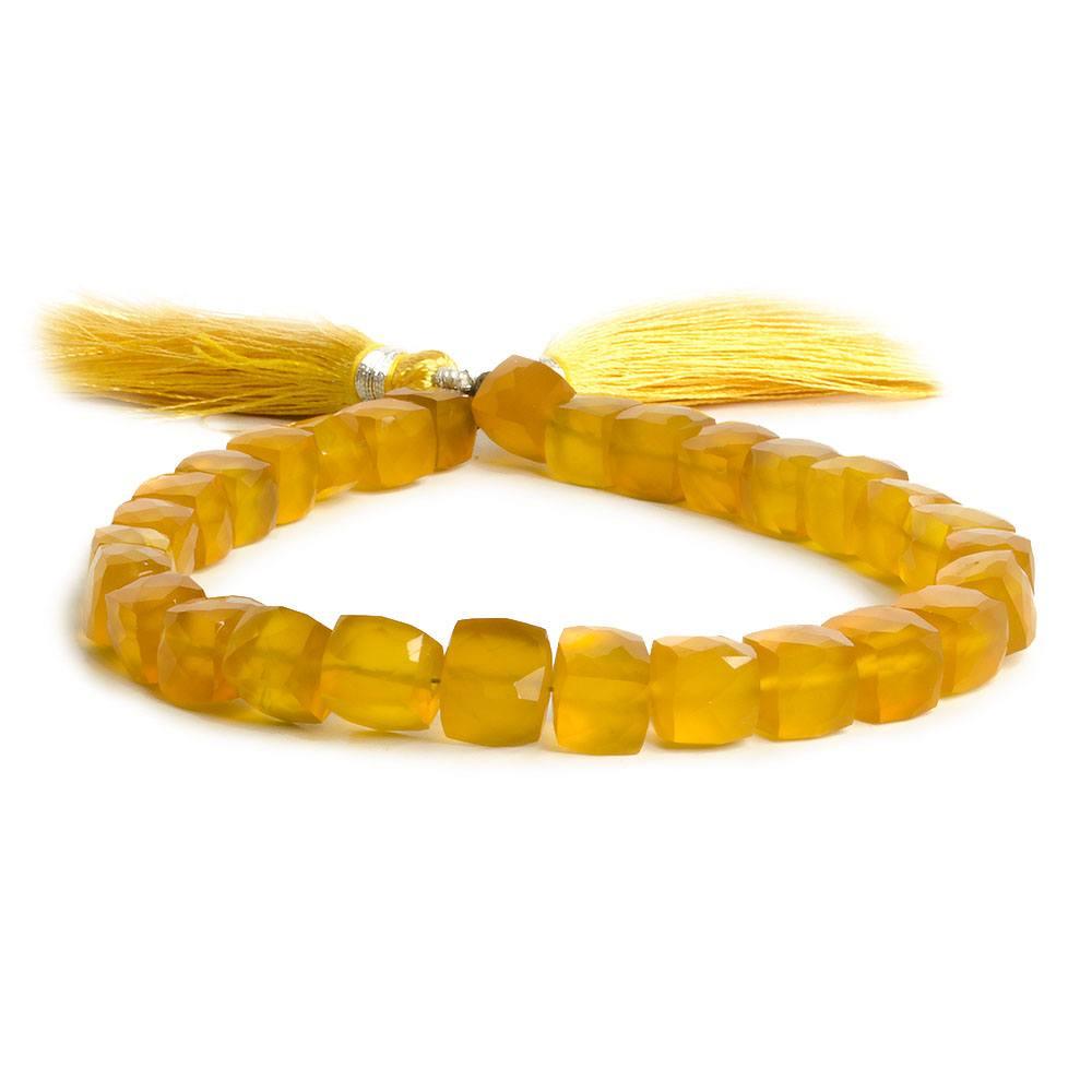 7x7mm Amber Yellow Chalcedony Faceted Cube Beads 8 inch 29 pieces - The Bead Traders