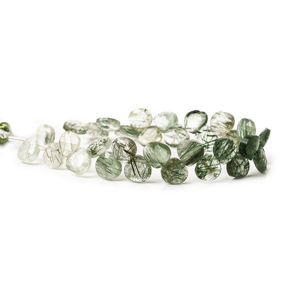7x7mm Green Tourmalinated Quartz faceted heart briolettes 6 inch 32 beads - The Bead Traders
