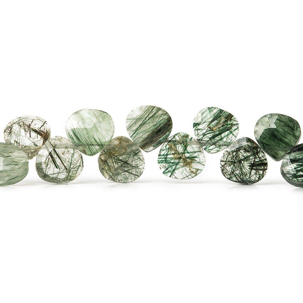 7x7mm Green Tourmalinated Quartz faceted heart briolettes 6 inch 32 beads - The Bead Traders