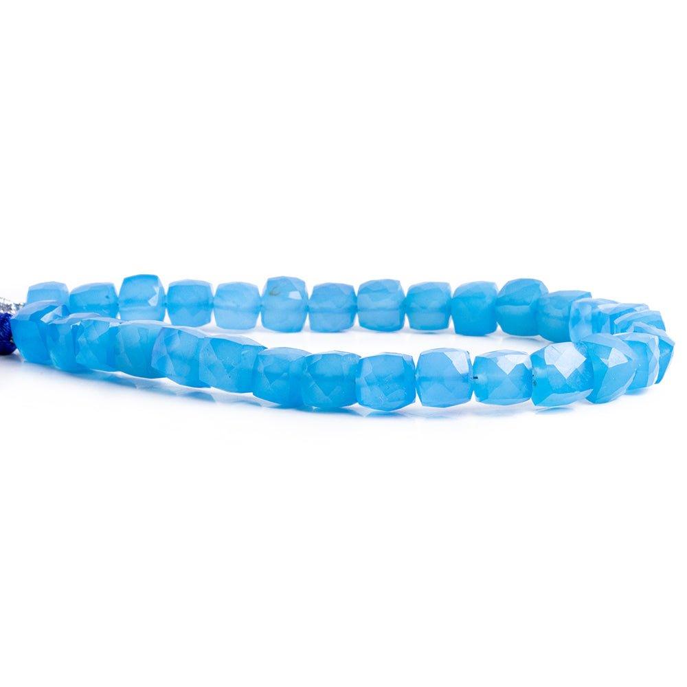 7x7mm Santorini Blue Chalcedony faceted cubes 8 inch 30 large hole beads - The Bead Traders