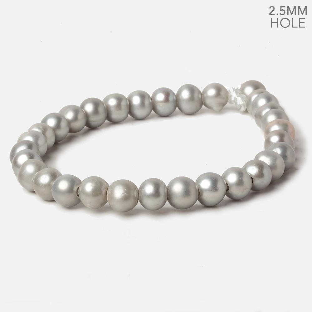 7x8mm Silver Off Round Large Hole pearls 8 inch 30 pieces AA - The Bead Traders