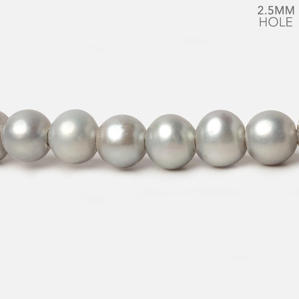 7x8mm Silver Off Round Large Hole pearls 8 inch 30 pieces AA - The Bead Traders