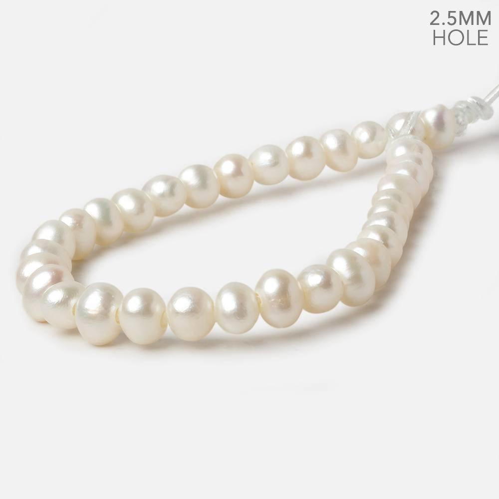 7x8mm White Off Round Large Hole pearls 8 inch 30 pieces AA - The Bead Traders