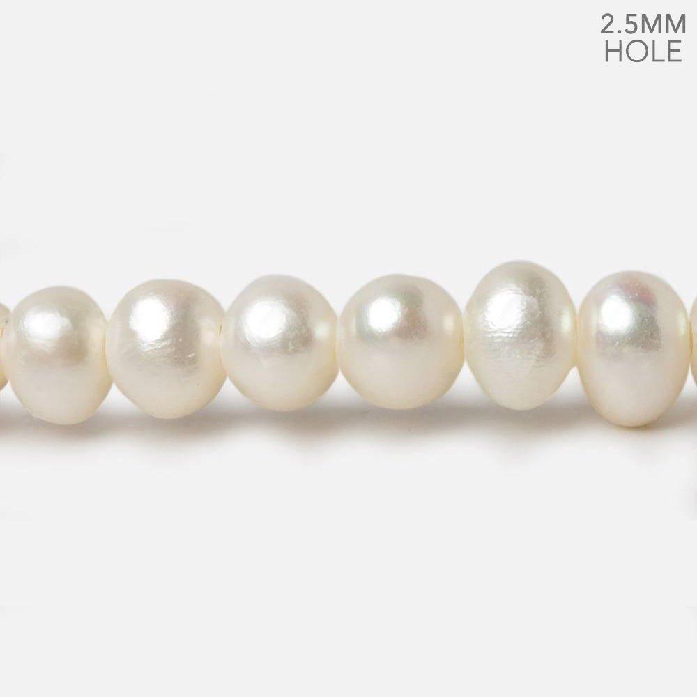 7x8mm White Off Round Large Hole pearls 8 inch 30 pieces AA - The Bead Traders