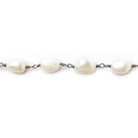 7x9-7x10mm Off White straight drill Baroque Pearl Black Gold plated Chain by the foot 19 pieces - The Bead Traders