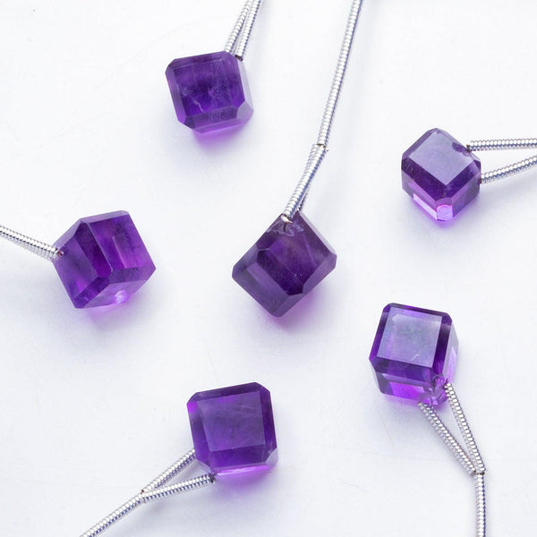 8-10mm Amethyst Cube Focal Bead 1 Piece