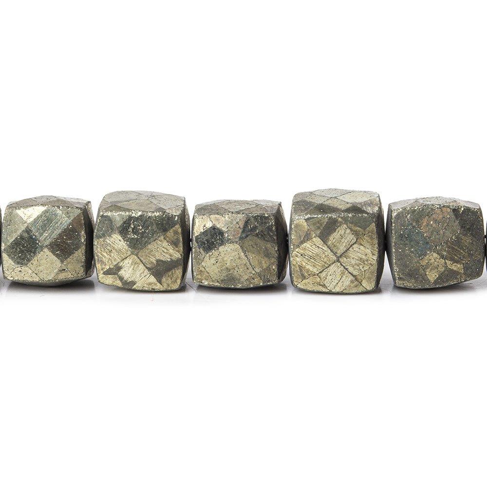 8-10mm Golden Pyrite Faceted Cube Beads 8 inch 19 pieces - The Bead Traders