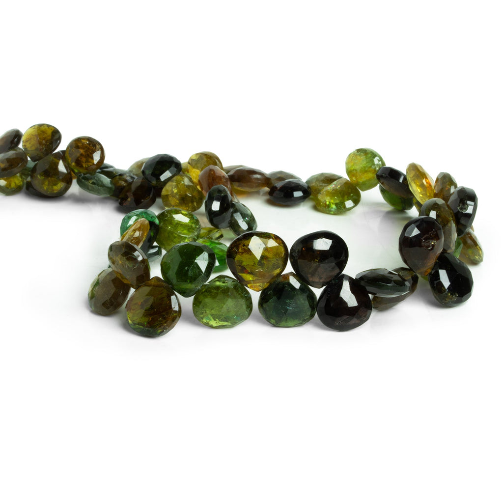 8-11mm Green Tourmaline Faceted Hearts 12 inch 60 beads - The Bead Traders