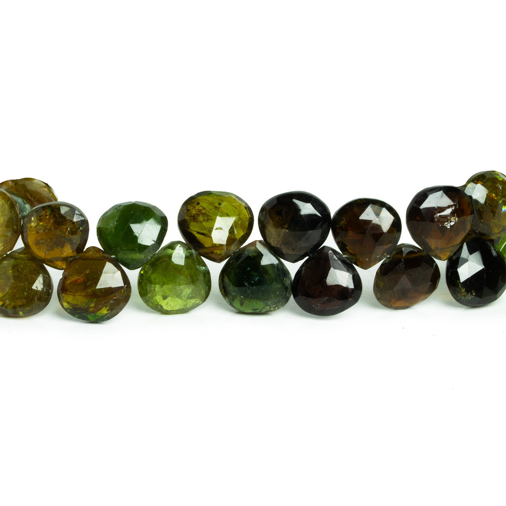 8-11mm Green Tourmaline Faceted Hearts 12 inch 60 beads - The Bead Traders