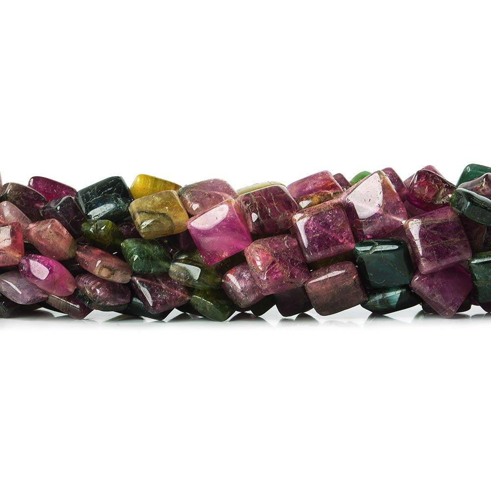 8-11mm Multi Color Tourmaline Plain Square 15 inches 34 beads - The Bead Traders