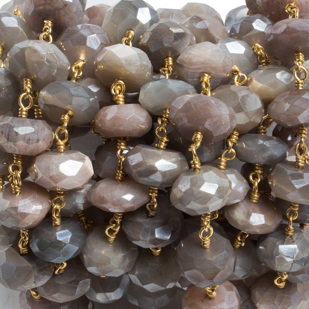 8-11mm Silver Mystic Moonstone faceted rondelle Gold Chain by the foot - The Bead Traders