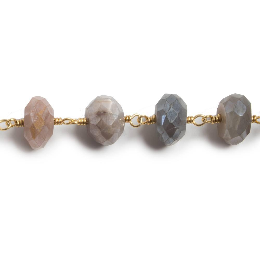 8-11mm Silver Mystic Moonstone faceted rondelle Gold Chain by the foot - The Bead Traders