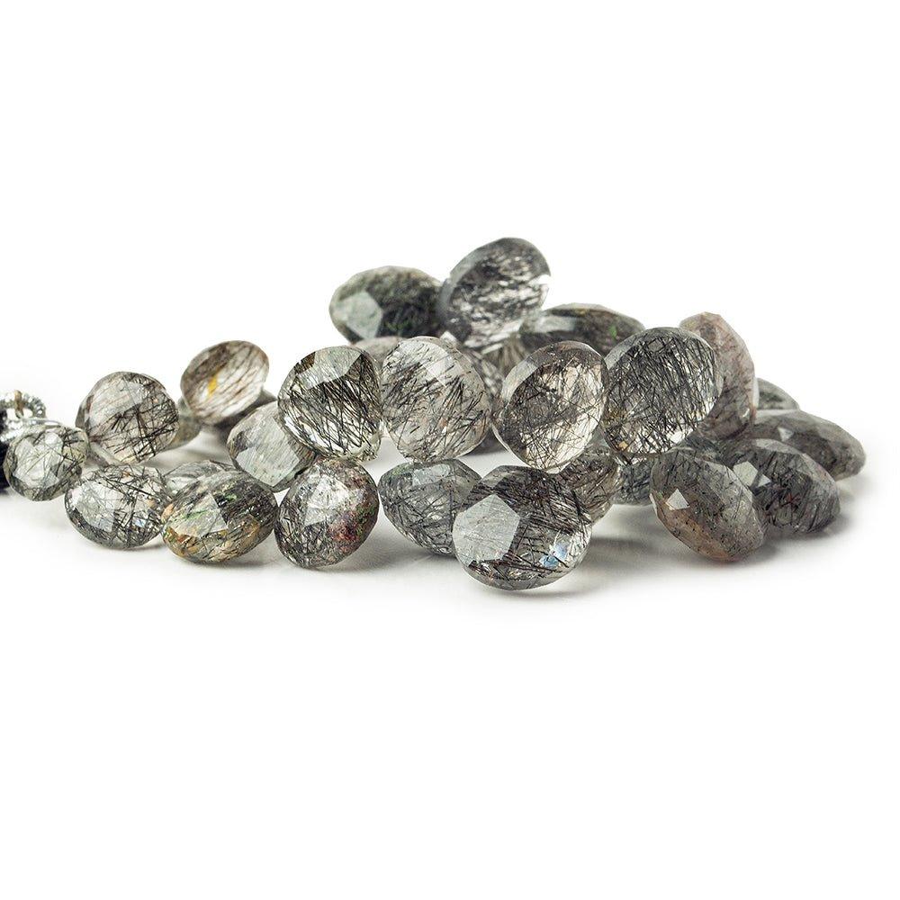 8-14mm Black Tourmalinated Quartz Faceted Heart Beads 6.5 inch 36 pieces - The Bead Traders