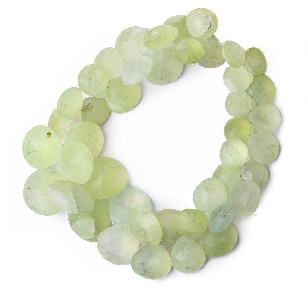 8-15mm Frosted Prehnite Faceted Hearts 7.5 inch 43 pieces - The Bead Traders