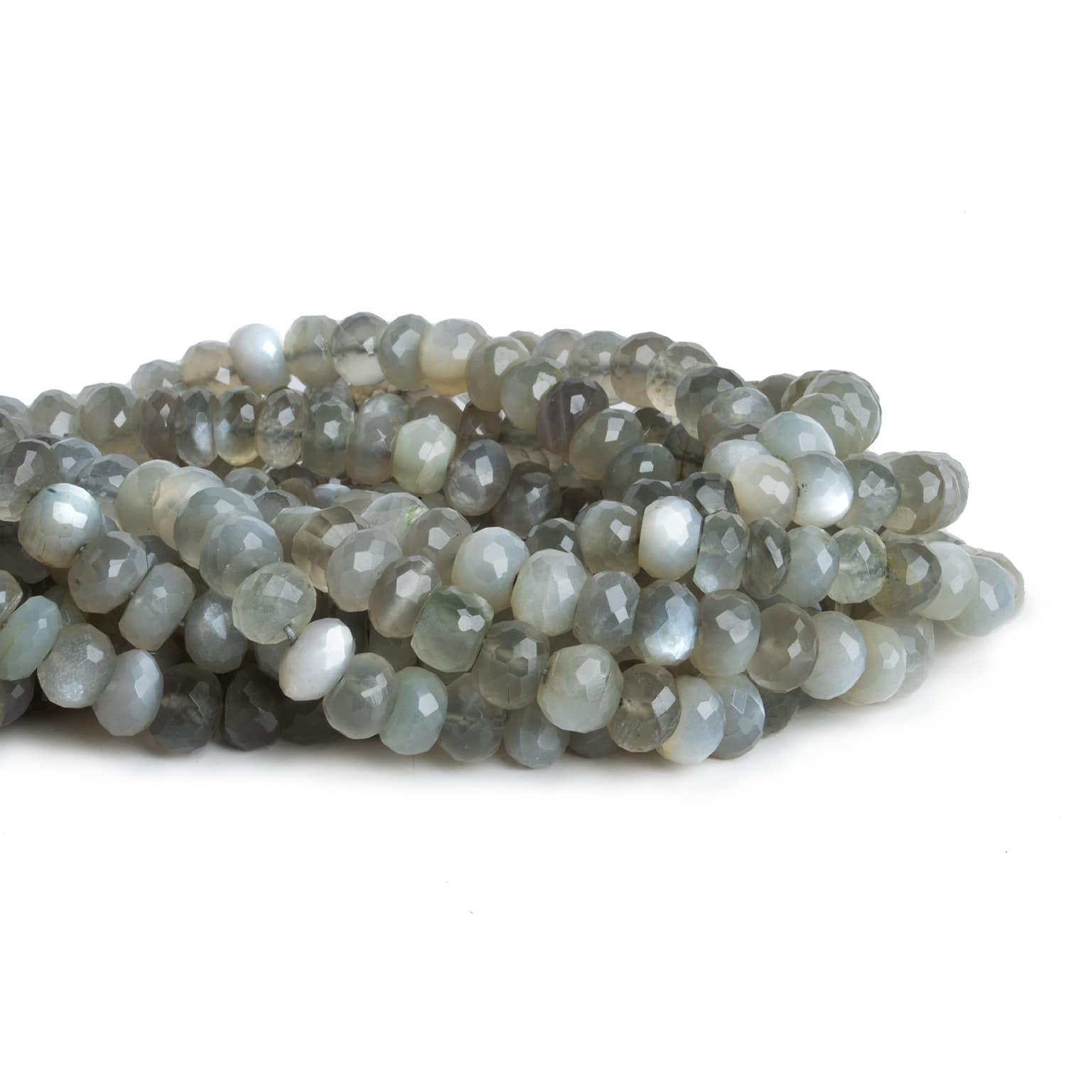 8-8.5mm Grey Moonstone Faceted Rondelles 14 inch 63 beads - The Bead Traders