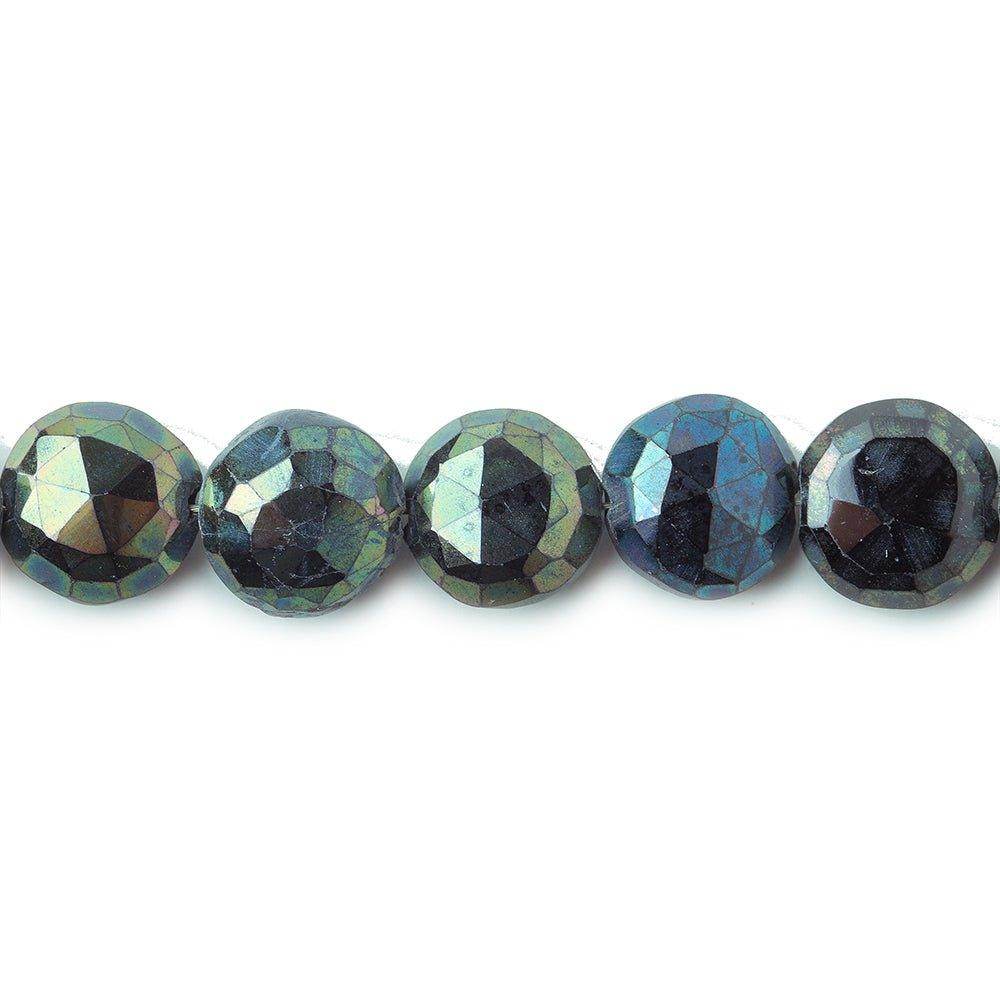 8-8.5mm Mystic Mermaid Blue Black Spinel faceted coin beads 8 inch 26 pieces - The Bead Traders