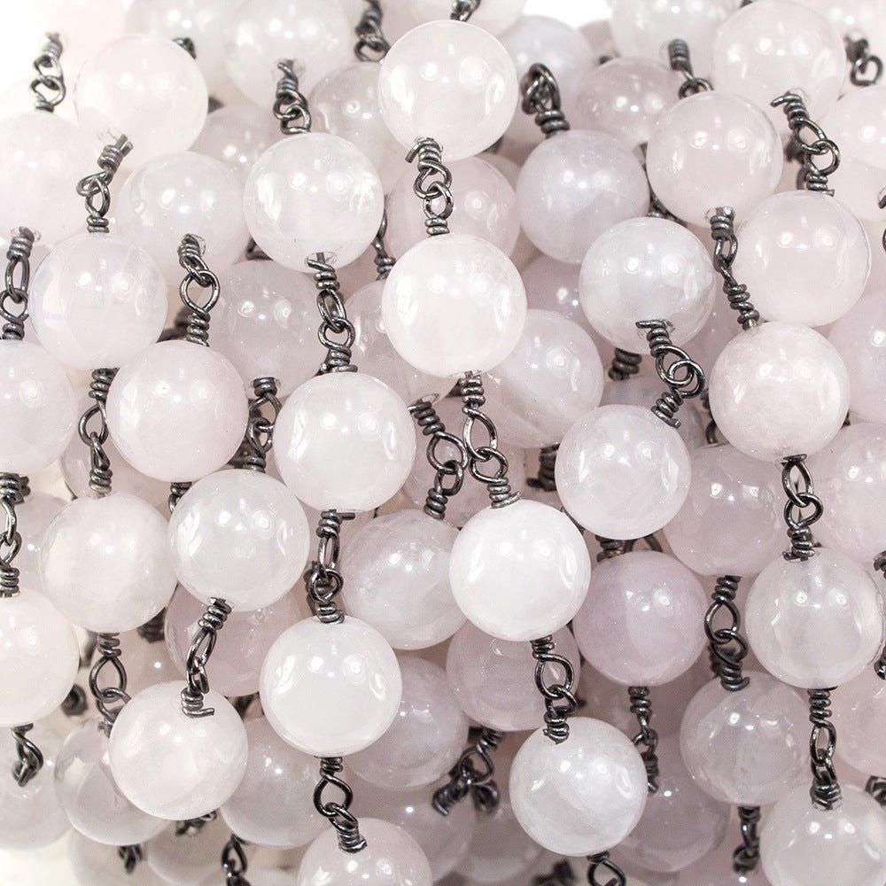 8-8.5mm Rose Quartz plain round Black Gold Chain sold by the foot - The Bead Traders