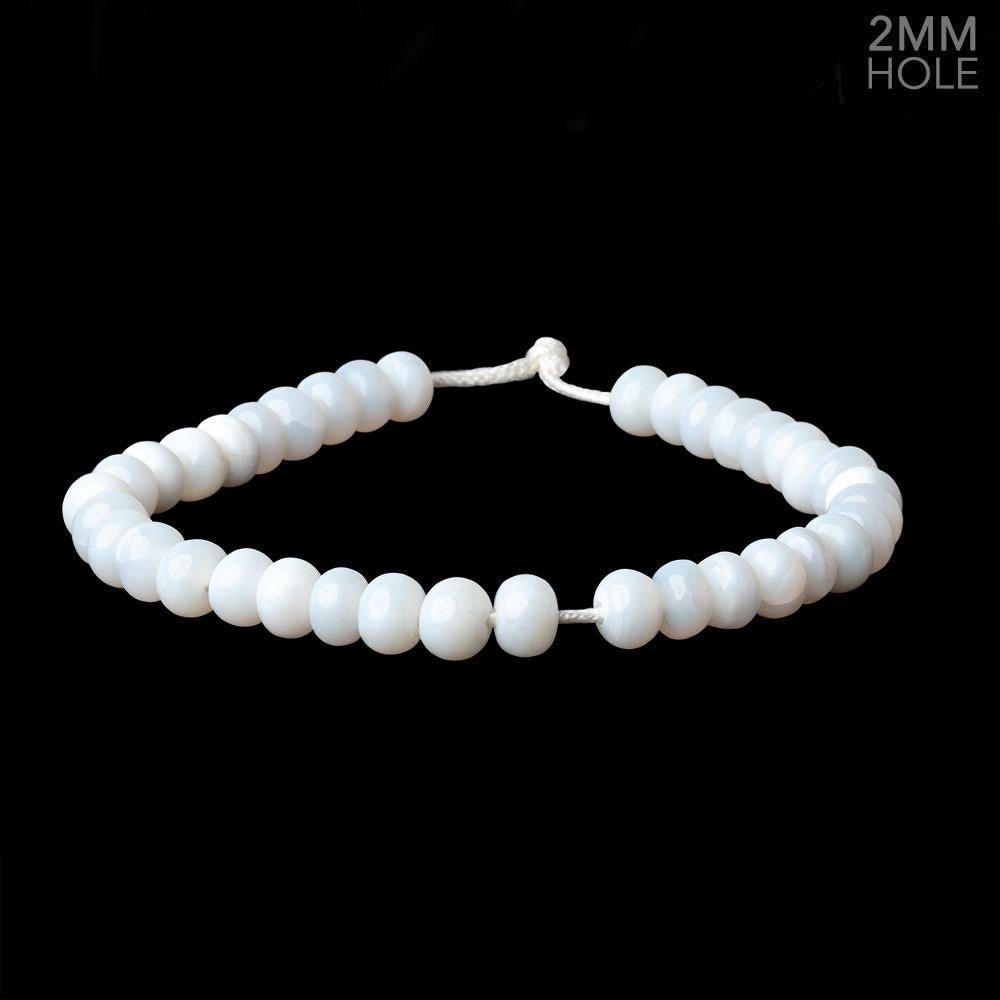 8-8.5mm White Opal 2mm Large Hole Plain Rondelles 8 inch 37 beads - The Bead Traders