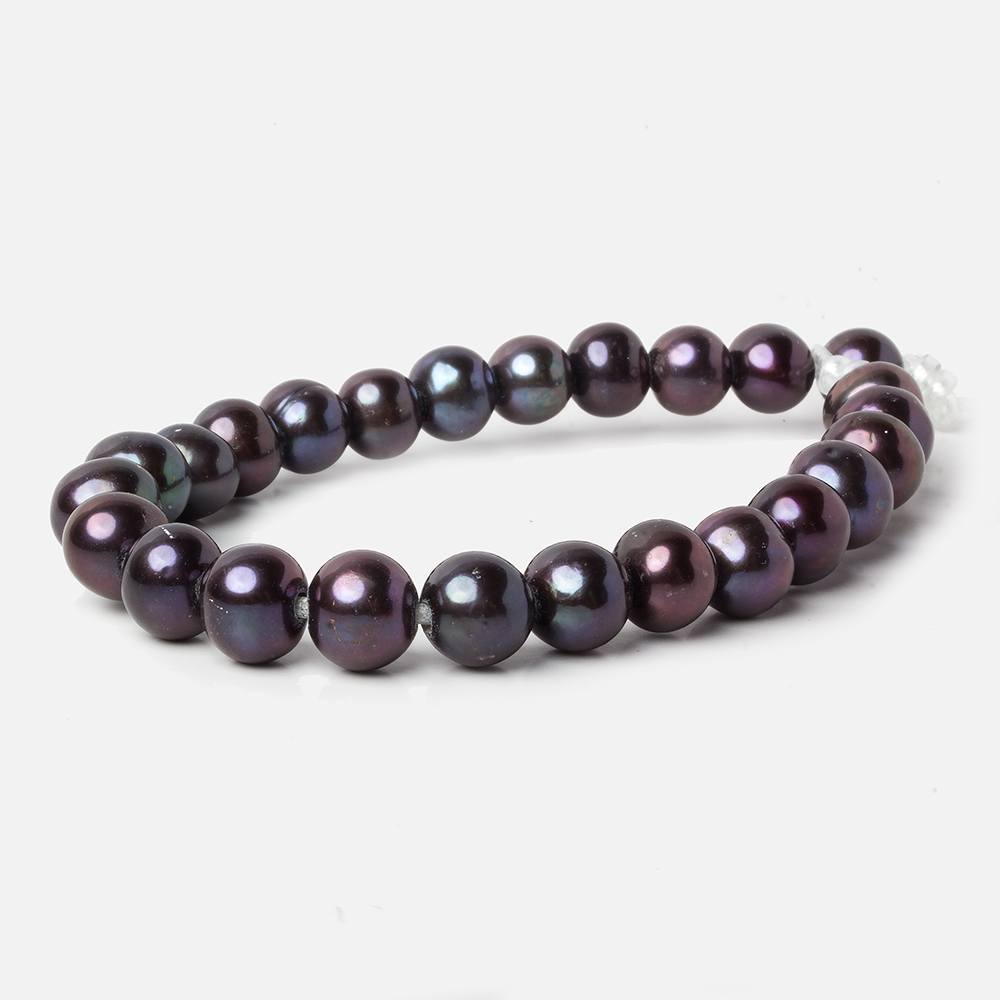 8-9.5mm Peacock Blue Off Round Large Hole Pearls 8 inch 25 pieces AA - The Bead Traders