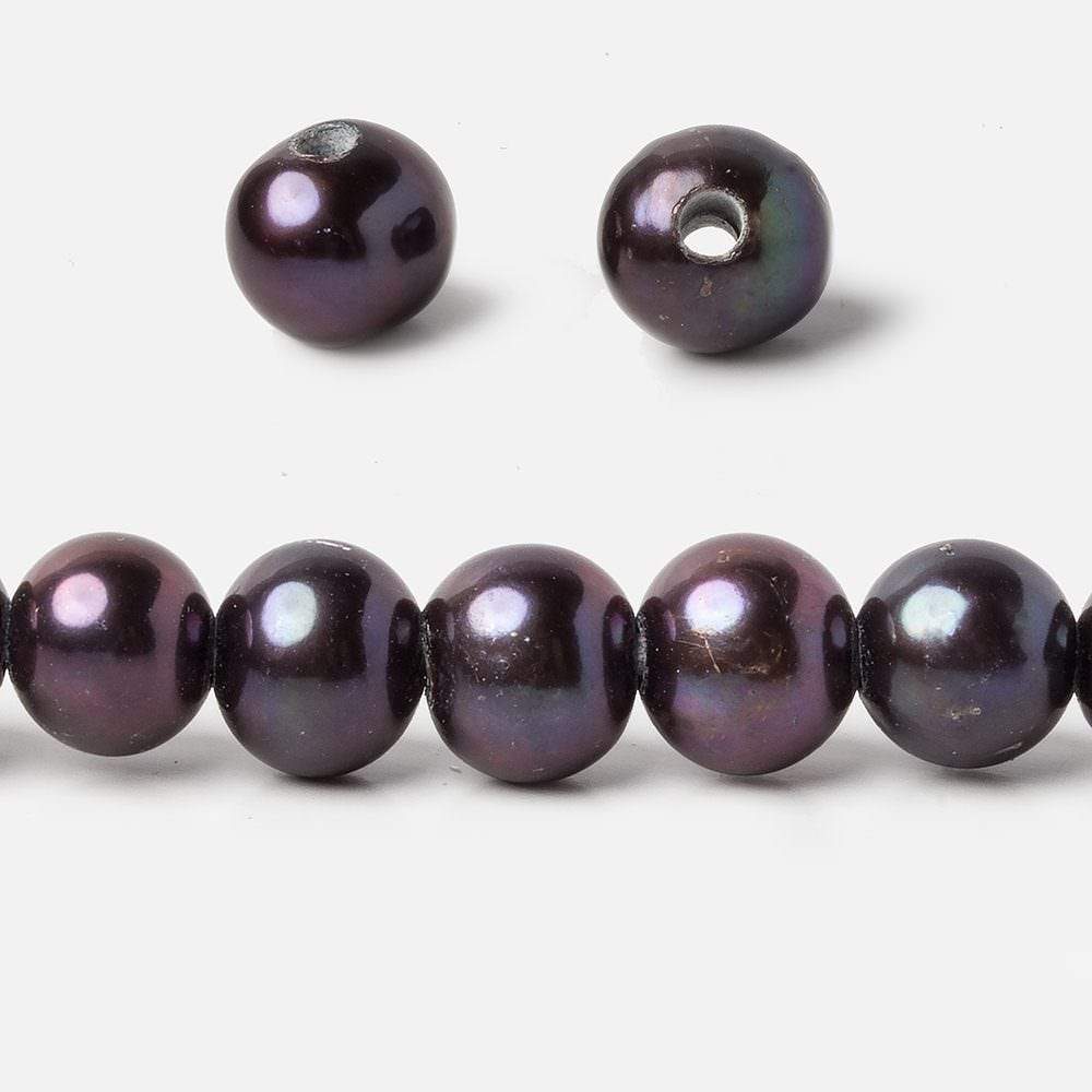 8-9.5mm Peacock Blue Off Round Large Hole Pearls 8 inch 25 pieces AA - The Bead Traders