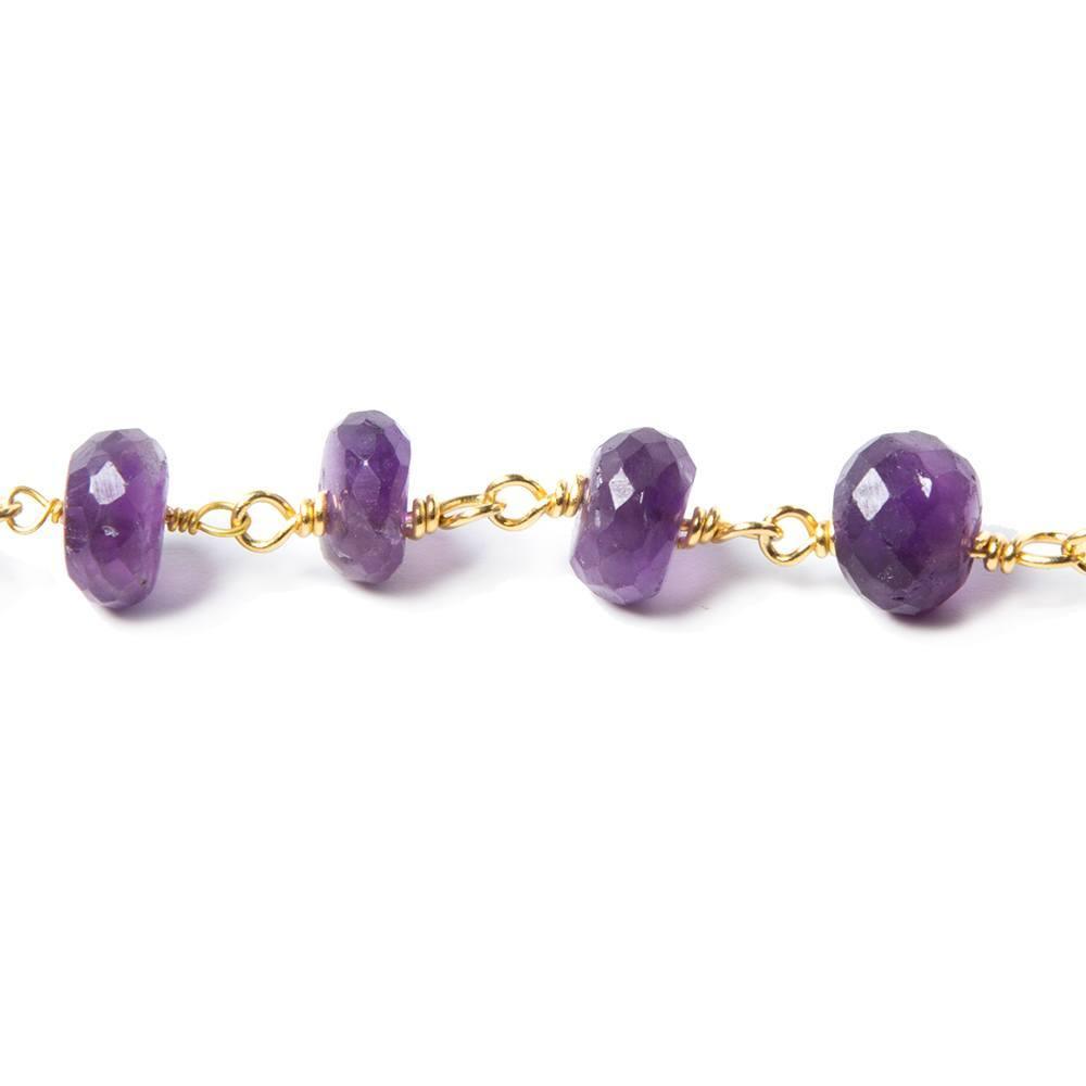 8-9mm Amethyst faceted rondelle Gold Chain by the foot with 26 pieces - The Bead Traders