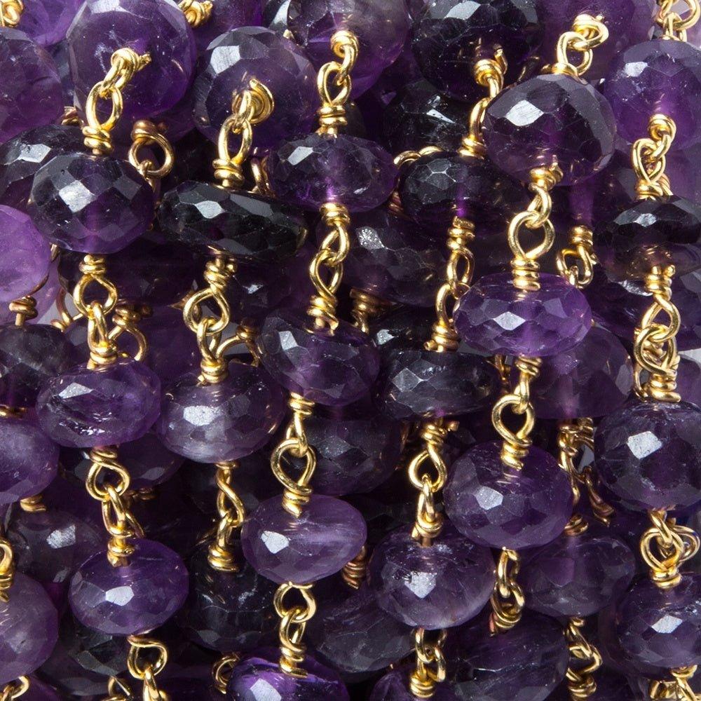8-9mm Amethyst faceted rondelle Gold Chain by the foot with 26 pieces - The Bead Traders