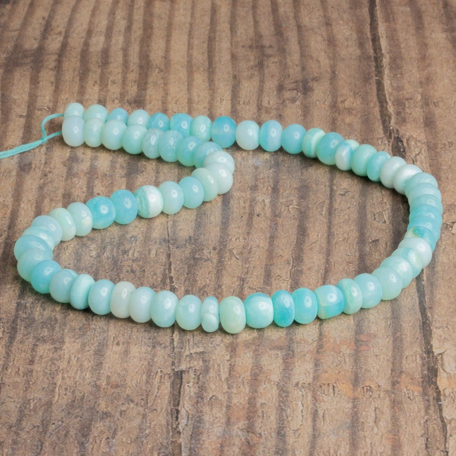 8-9mm Blue Green Opal Plain Rondelles 16 inch 65 beads - The Bead Traders