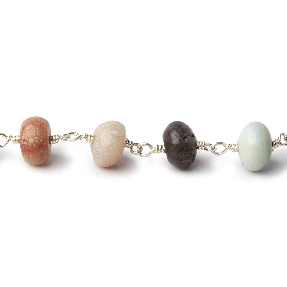8-9mm Multi Color Amazonite plain rondelle Silver plated chain by the foot 24 pcs - The Bead Traders