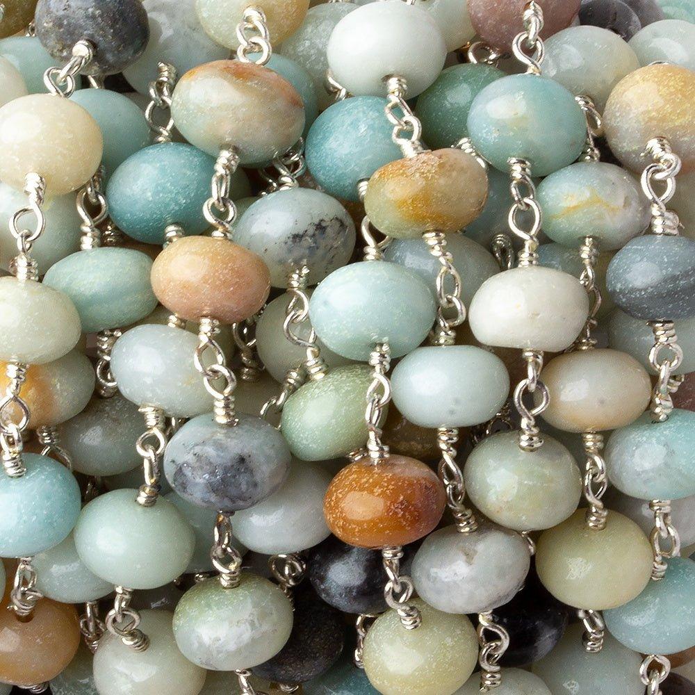 8-9mm Multi Color Amazonite plain rondelle Silver plated chain by the foot 24 pcs - The Bead Traders