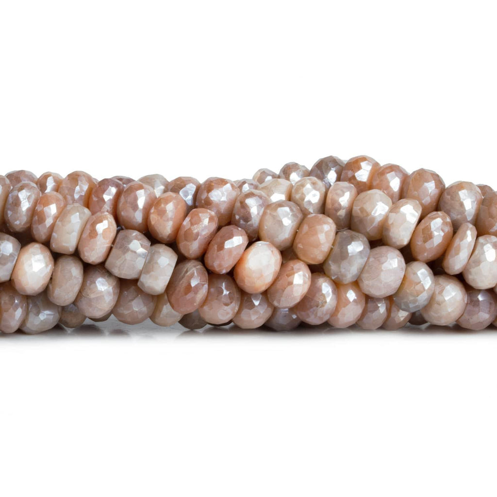 8-9mm Mystic Peach Moonstone Faceted Rondelles 8 inch 38 beads - The Bead Traders